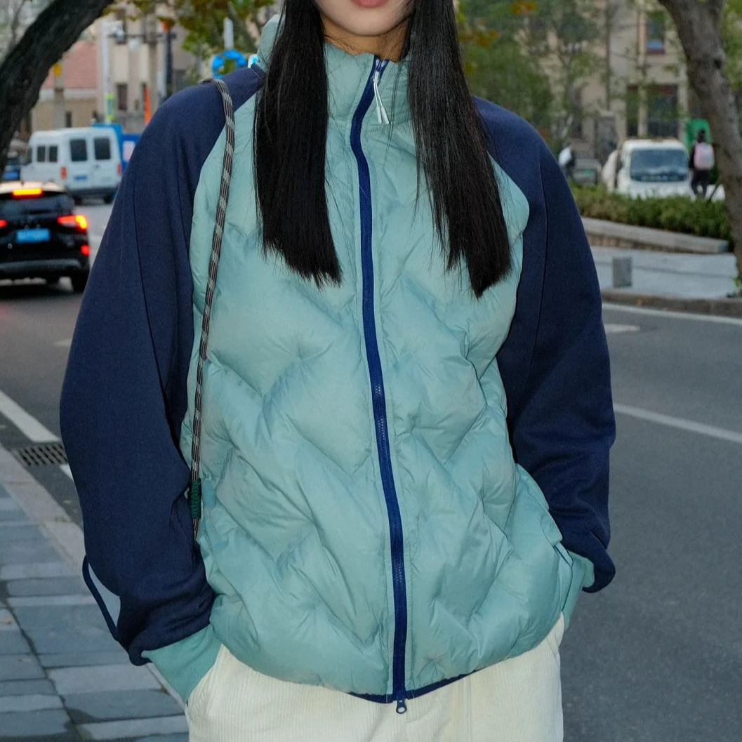 户外拼接立领轻量防泼水宽松男女款保暖棉服外套