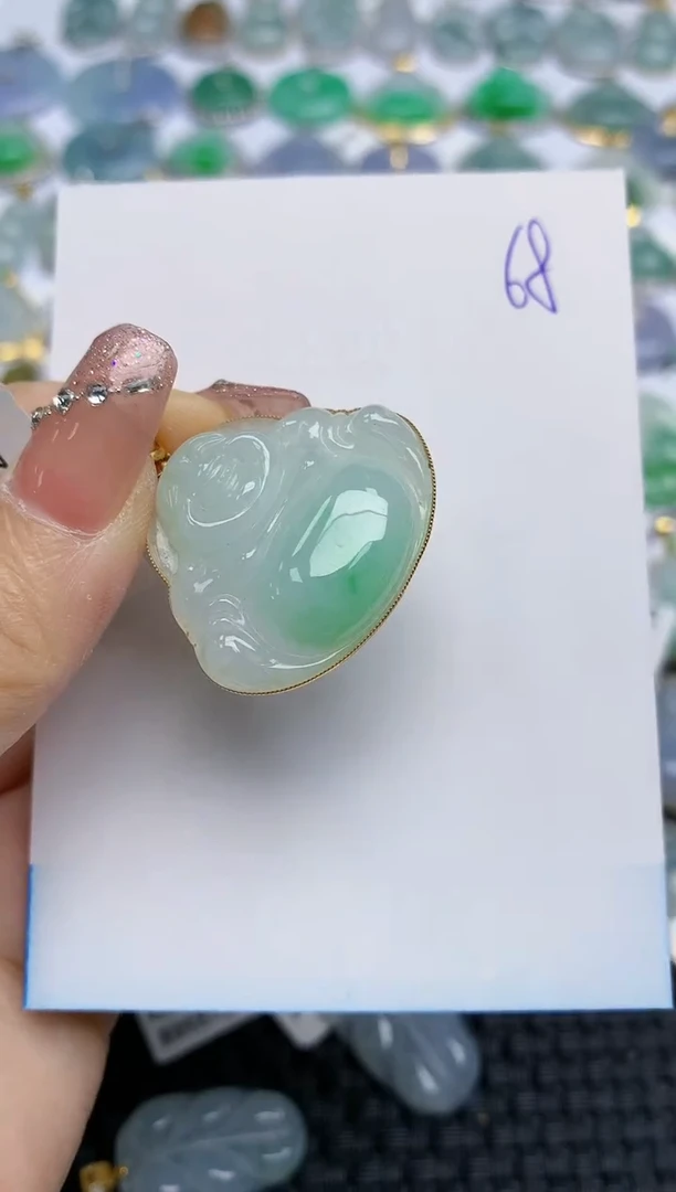 【闪购商品】翡翠挂件18K金镶嵌天然A货翡翠 68