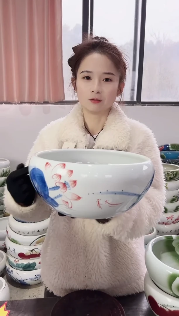 【闪购商品】缸32直径青花红荷盆