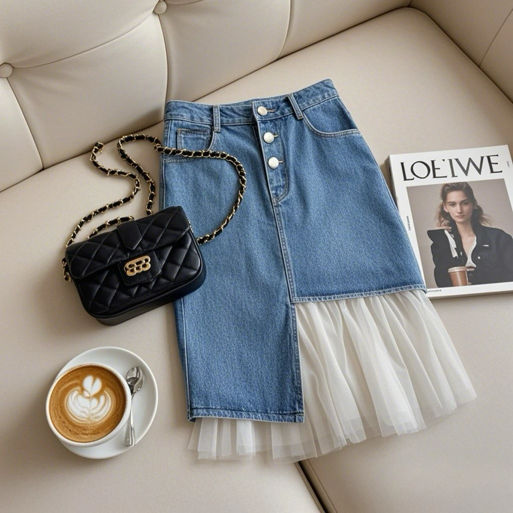 2025夏季爆款女高品蓝色A字牛仔半身裙不规则设计感百搭显瘦短裙