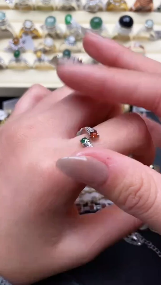 【闪购商品】翡翠戒指银S925镶嵌缅甸翡翠 1 6+4