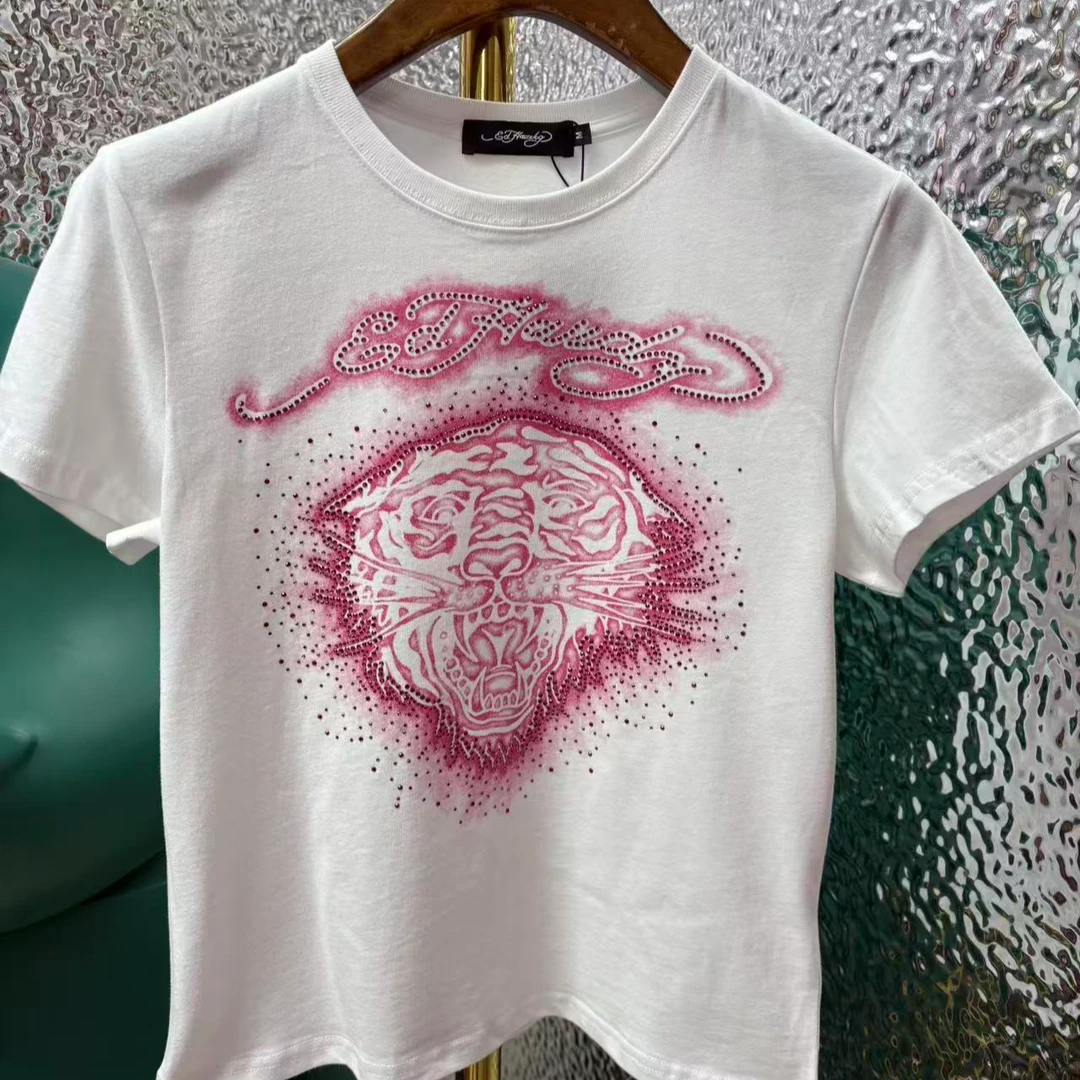 ED DAESUNG26春款200克纯棉粉钻虎头黑白两色圆领短袖