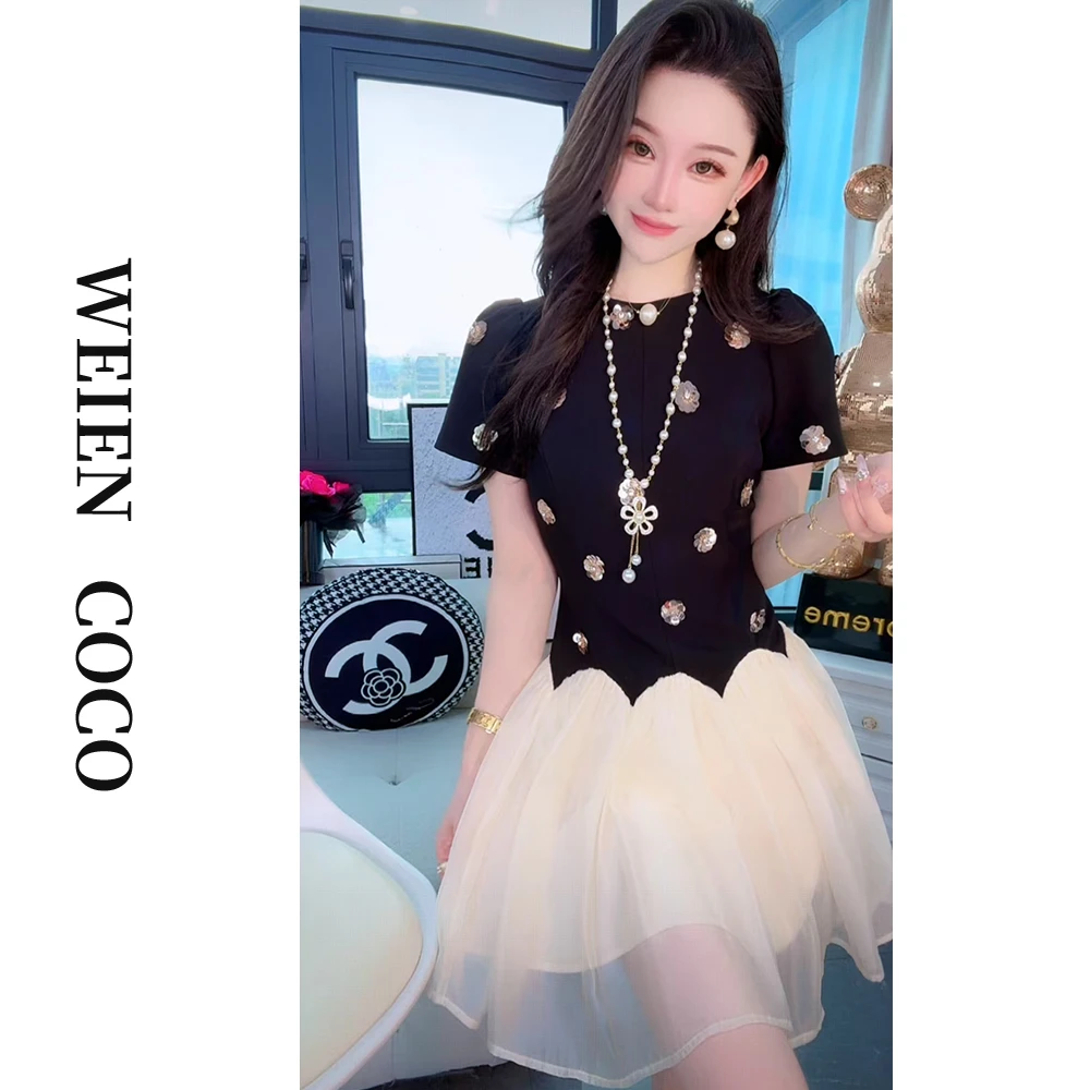 【薇恩COCO】潮流修身亮片连衣裙蕾丝气质夏季日常短款女裙K4823