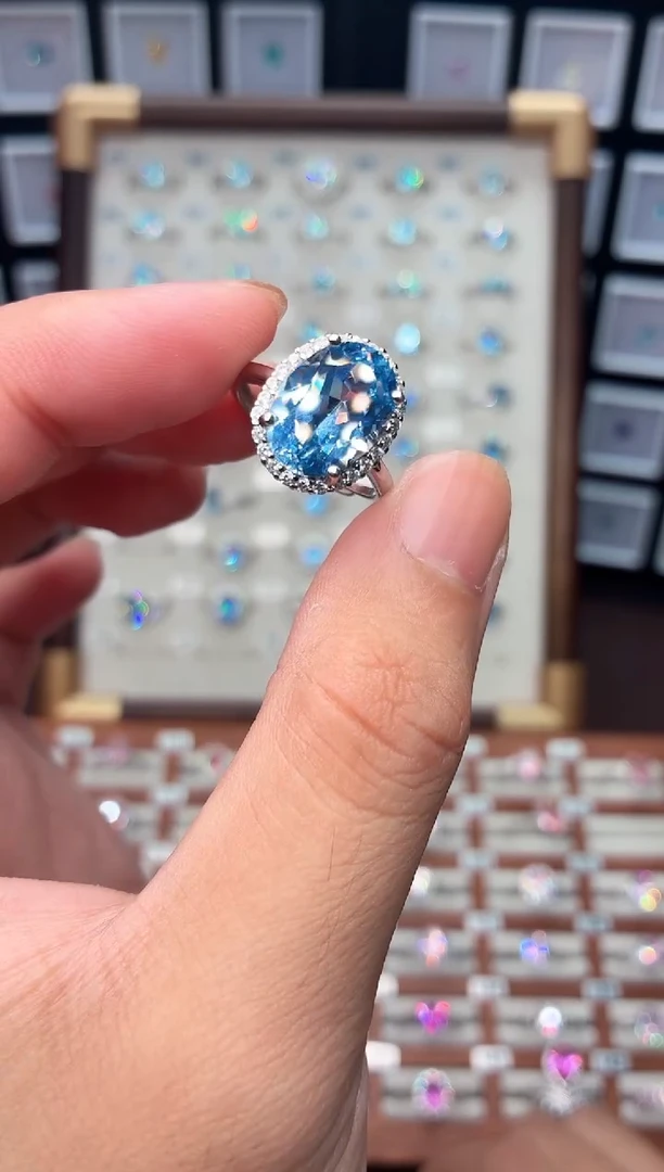 无925银轻奢海蓝魔鬼蓝色女神戒