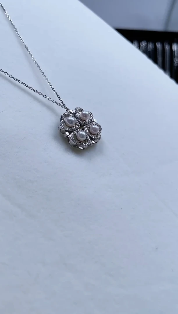 【闪购商品】海水珍珠颈饰银S925镶嵌四叶草多珠款珍珠套链