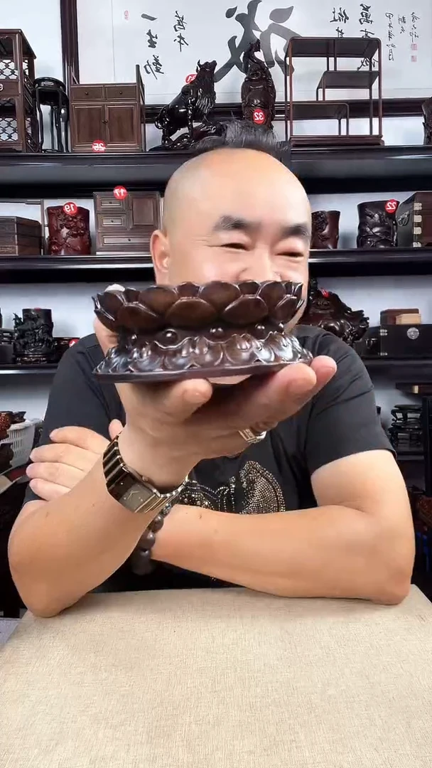 木单层莲花底座小号 老李红木工艺品