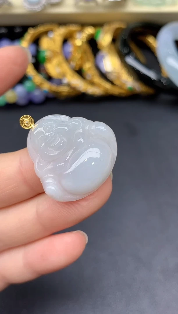 颈饰18K金镶嵌翡翠61-雪姐翡翠天天见