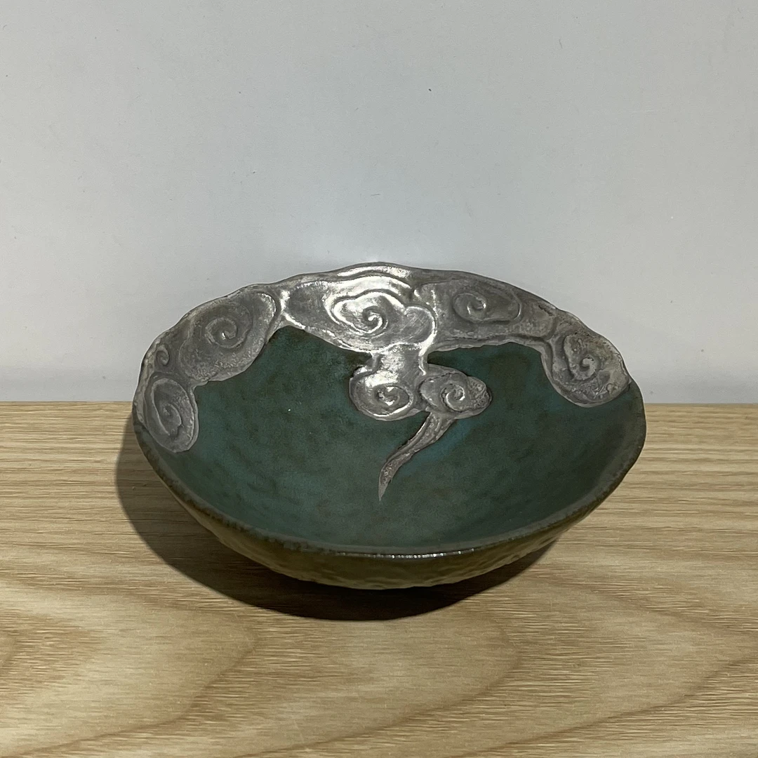 闻兮茶器寻梵手工鎏银祥云斗笠杯家用陶瓷茶杯主人杯