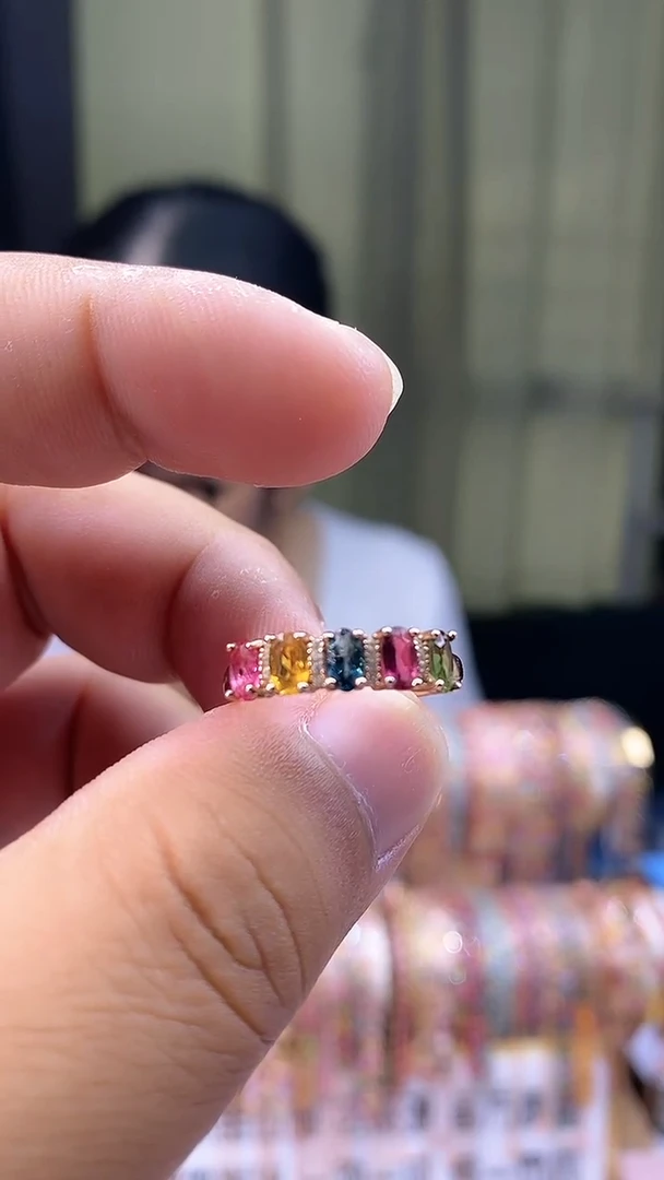 戒指银S925镶嵌碧玺45354354354354