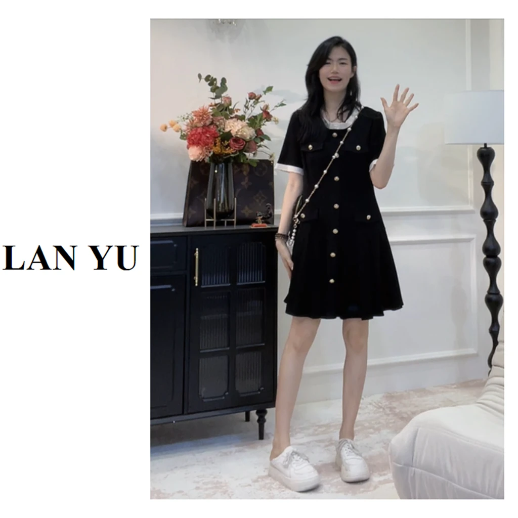 【黑金唱片】短款/长款~气质小黑裙2024夏季显瘦连衣裙LY