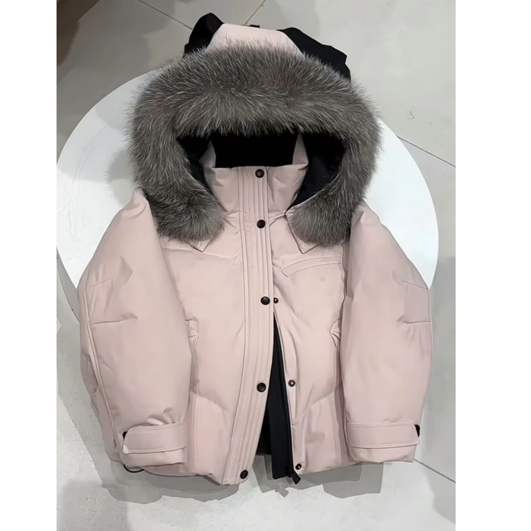 【当日发货】高级感超好看减龄漂亮洋气保暖粉色毛领连帽棉服外套冬