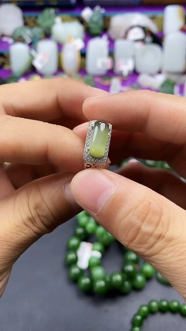 和田玉戒指银S925镶嵌1