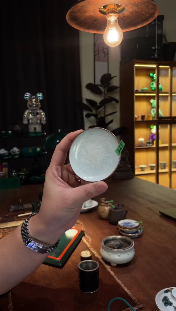 包铜青花老瓷片盖置..371