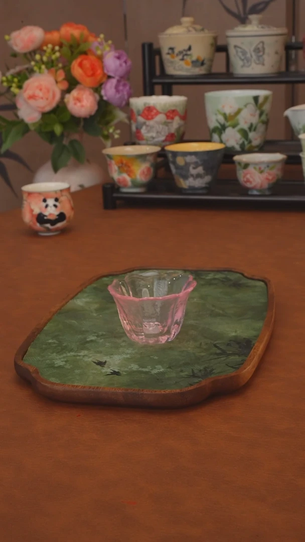 直播间福利 粉琉璃花口杯