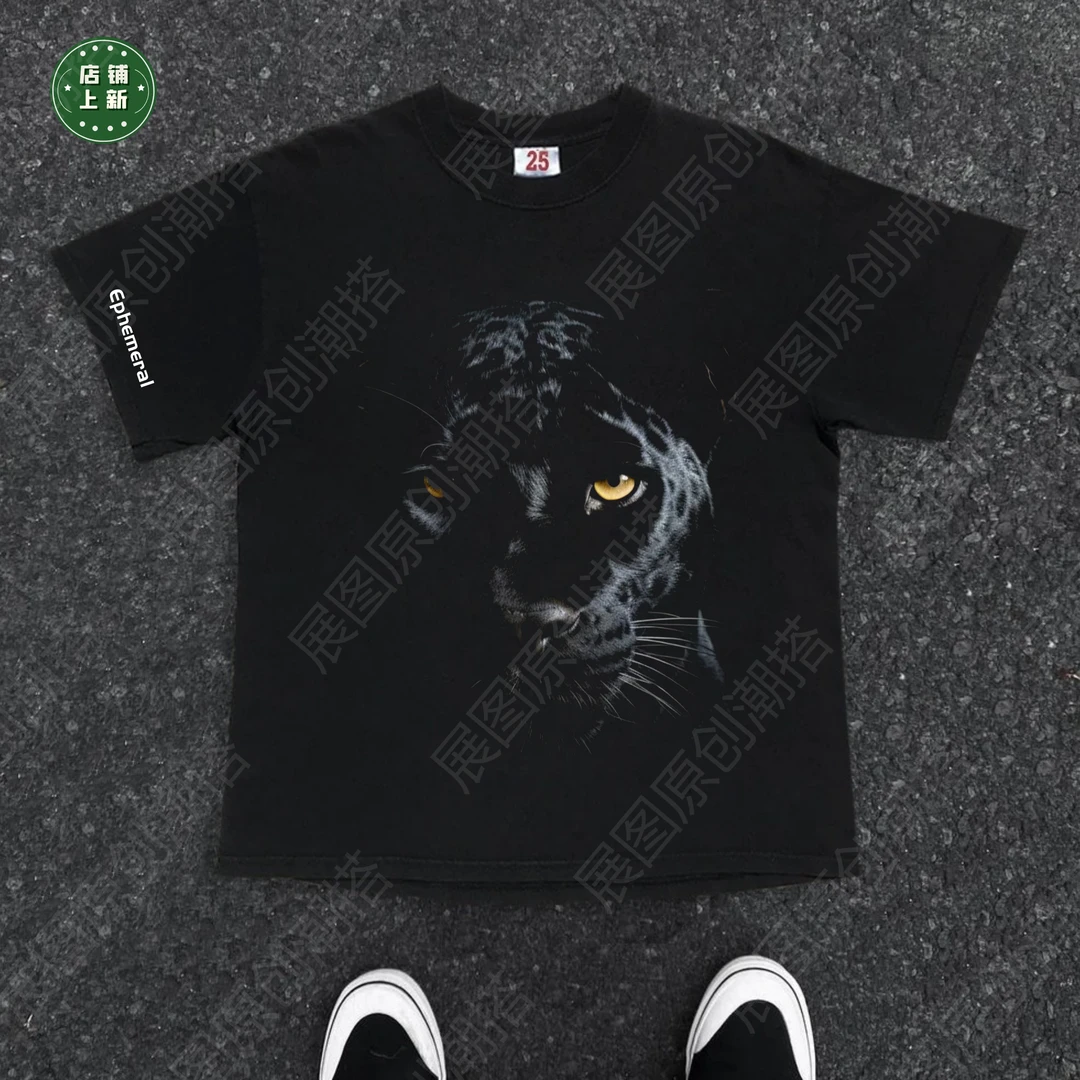 230克夏季纯棉短袖T恤个性动物印花圆领短袖经典大码男士短袖上衣