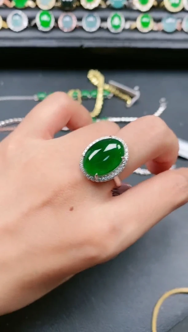 翡翠戒指银S925镶嵌1111