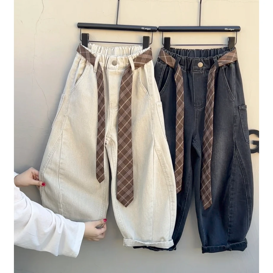 儿童休闲牛仔裤2025秋季新款男童女童工装裤宽松潮流时尚弯刀长裤