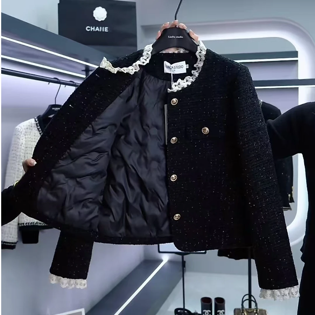 【现货+运费险】黑色小香风短外套充绒内胆洋气名媛高级感WW3509