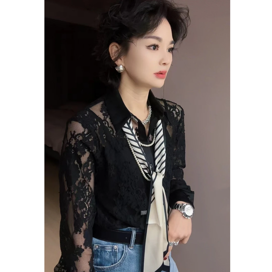 ZM25年春季新款花朵蕾丝女人味衬衫（86160）