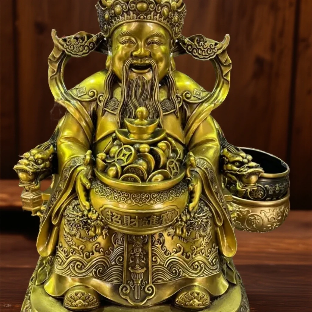 黄铜坐龙椅招财进宝财神爷如意财神摆件抱聚宝盆文财神范蠡像佛像