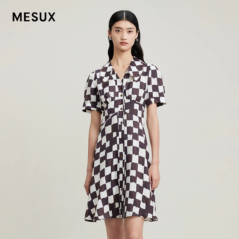 MESUX米岫棋盘格印花连衣裙MLMUO417