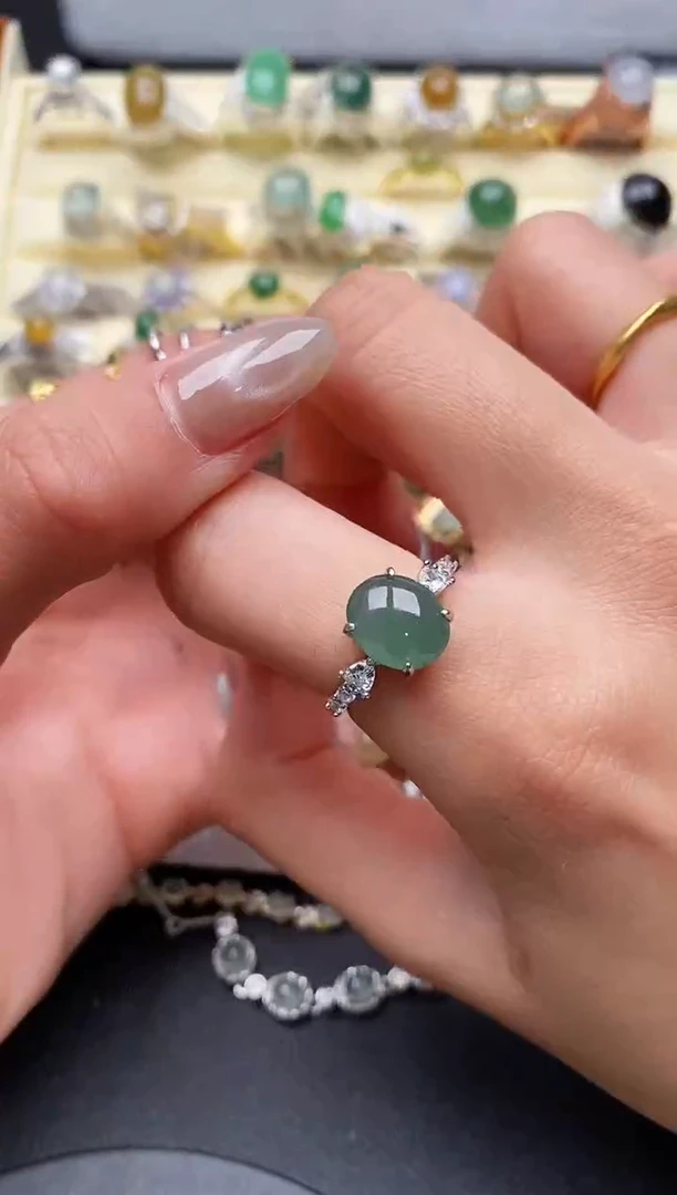 【闪购商品】翡翠戒指银S925镶嵌缅甸天然A货翡翠333   6-5