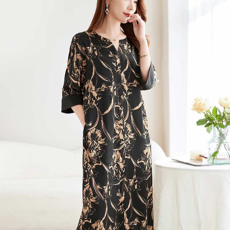 水墨佳人19姆米重磅桑蚕丝弹力缎连衣裙82598950