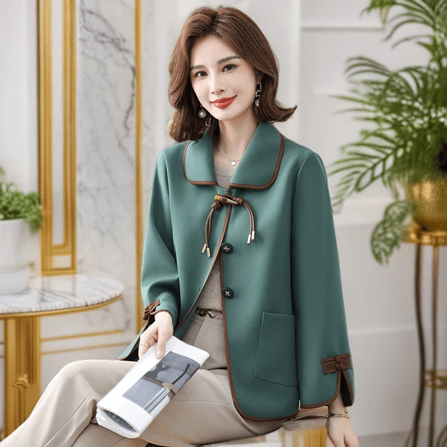 新中式国风中年外套妈妈春秋风衣短款中老年女春装品牌上档次风衣