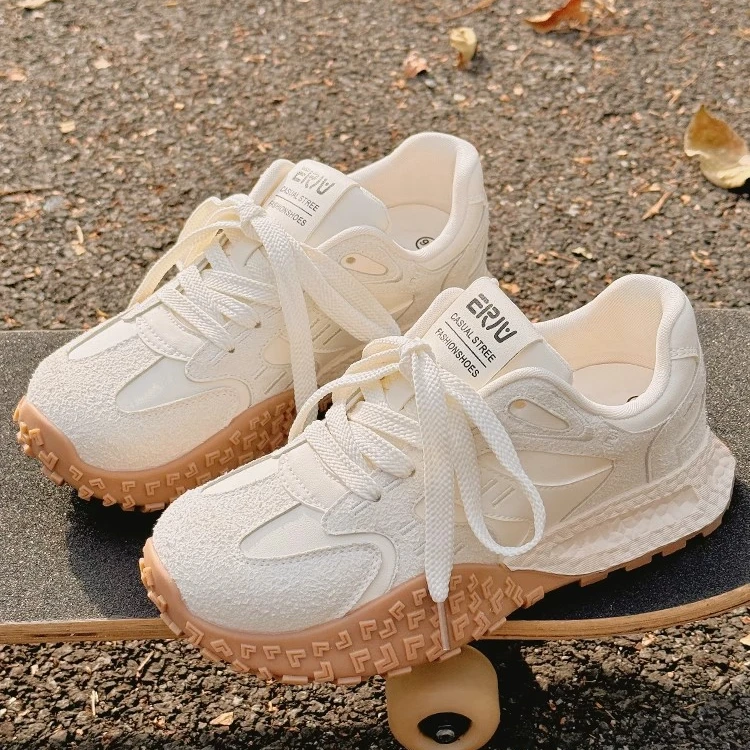 Moleubak厚底德训鞋女2025夏季配阔腿裤鞋子小白鞋运动休闲老爹鞋