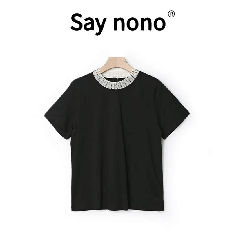 懒猫nonolSaynono重工钉珠圆领短袖T恤TX2531