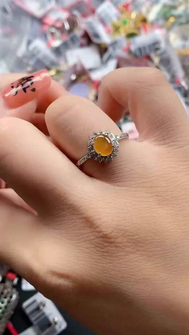 银S925镶嵌戒指翡翠天然A货缅甸翡翠