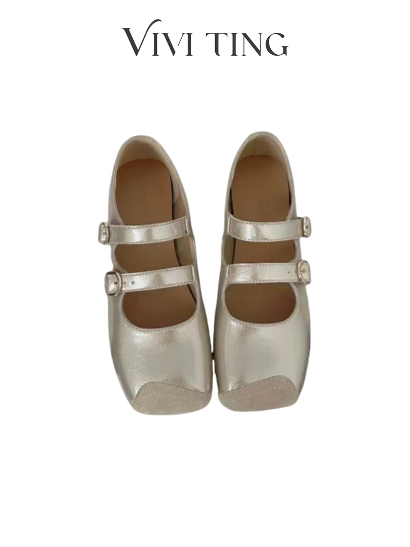 【VIVI·TING】婷姐推荐法式方头拼接玛丽珍双带平底鞋