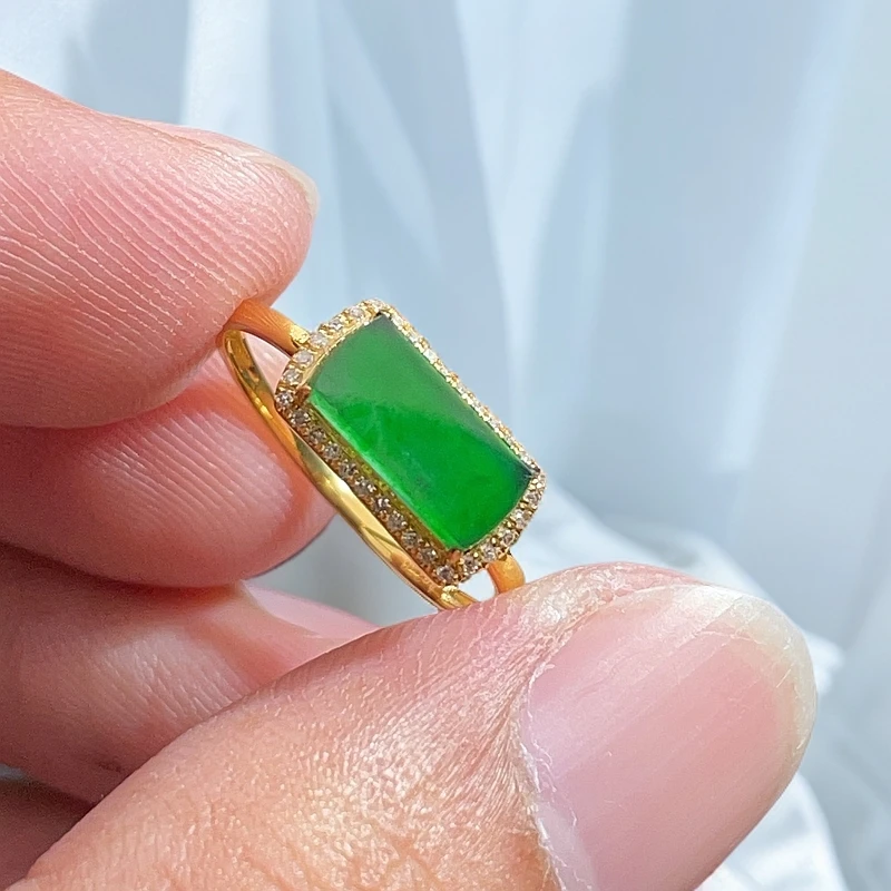 18K金天然翡翠A货-1680马鞍戒指K黄无事牌镶嵌珠宝玉石无事牌