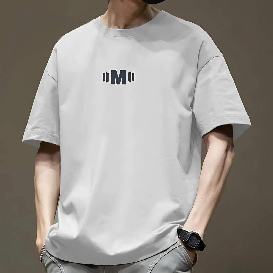 【高定硅胶】简约时尚中标纯棉重磅宽松舒适休闲T恤男士短袖