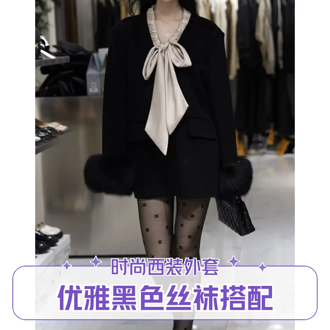 2024冬季新款韩版高级感洋气袖口狐狸毛系带蝴蝶结羊毛大衣