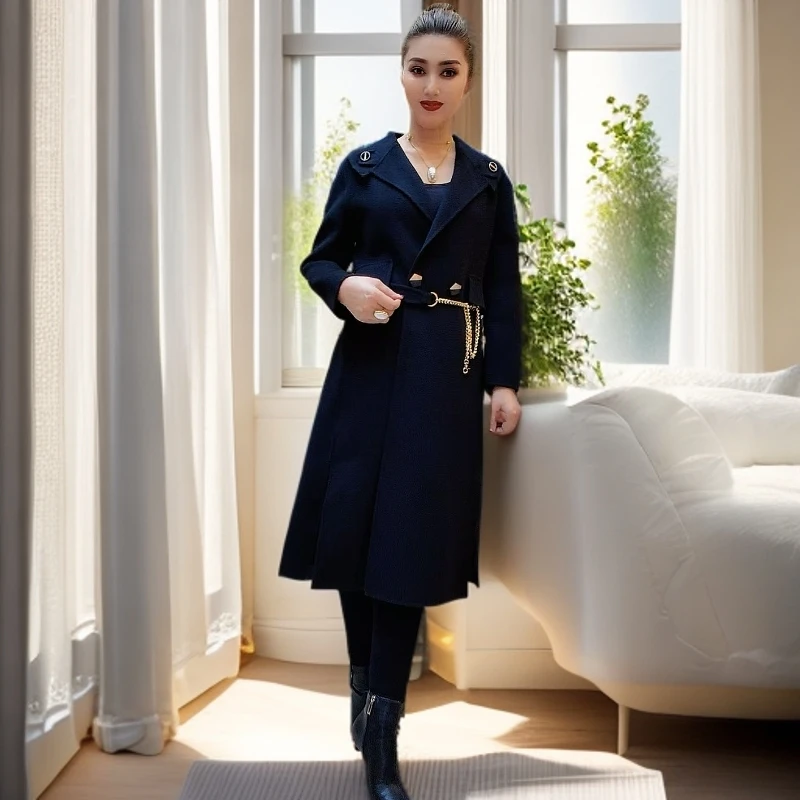 链条腰带西装领大衣