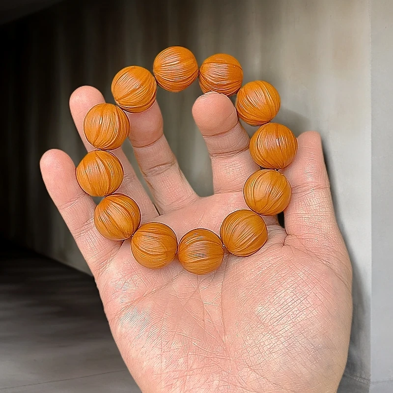 正圆光珠定风珠拉丝纹橄榄核纯手工雕刻手感棒棒棒铁核油核水晶盒