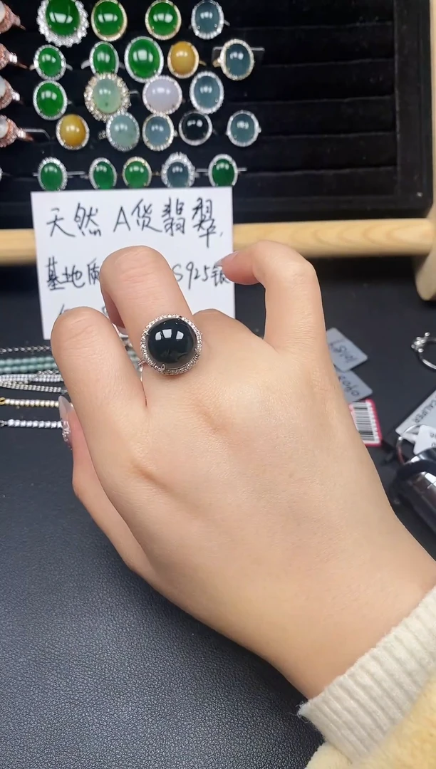 银S925镶嵌戒指翡翠28355