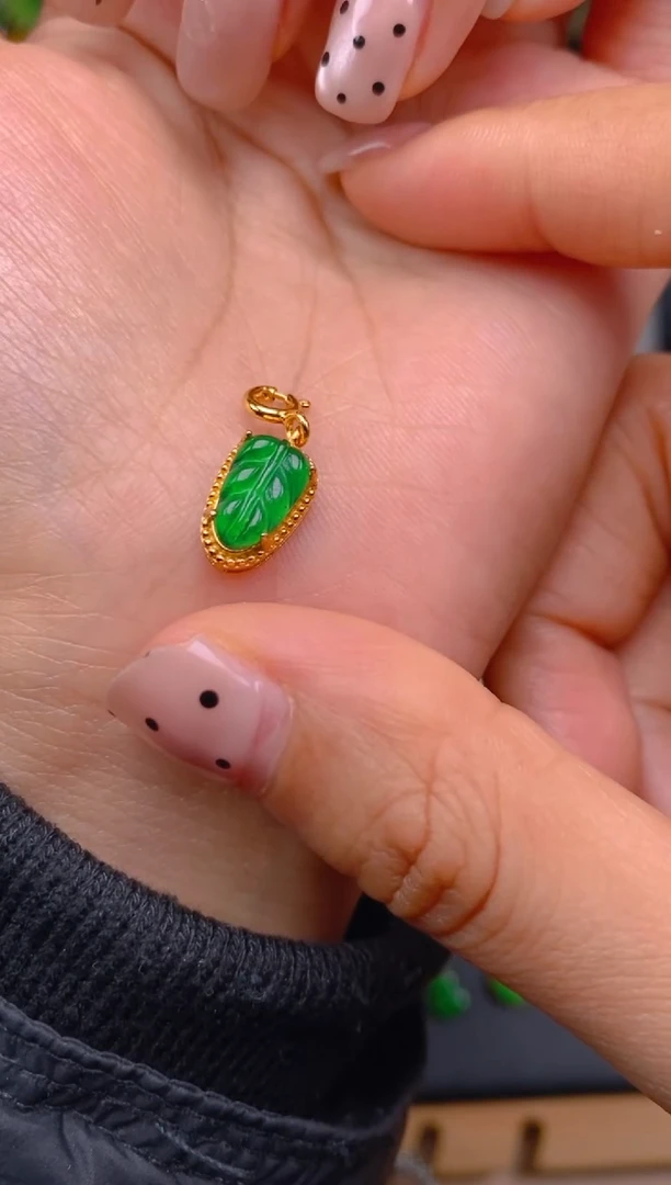 吊坠(不含链)银S925镶嵌翡翠树叶万能扣