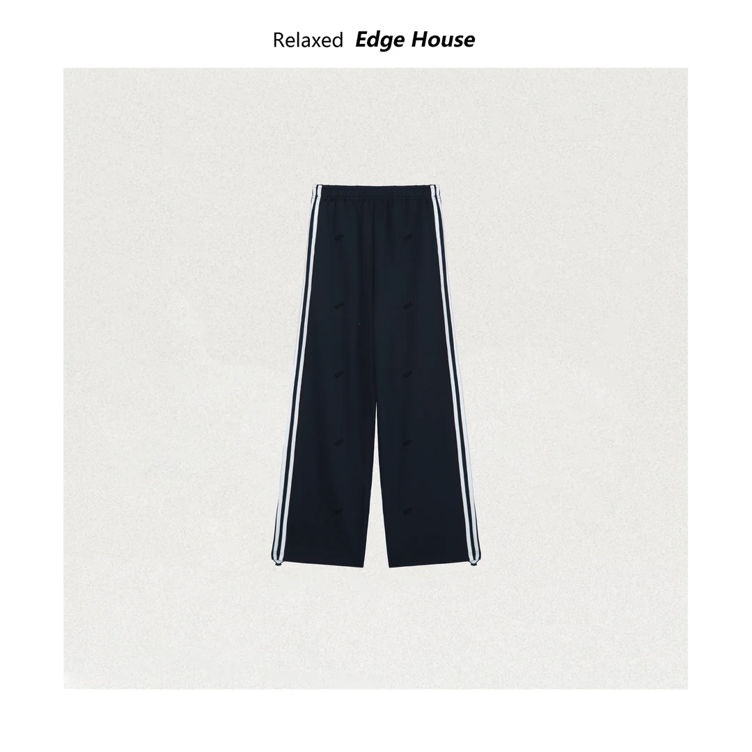 【呵呵家】校服裤 校园风侧条纹极简松紧腰夏季校服裤百搭宽松