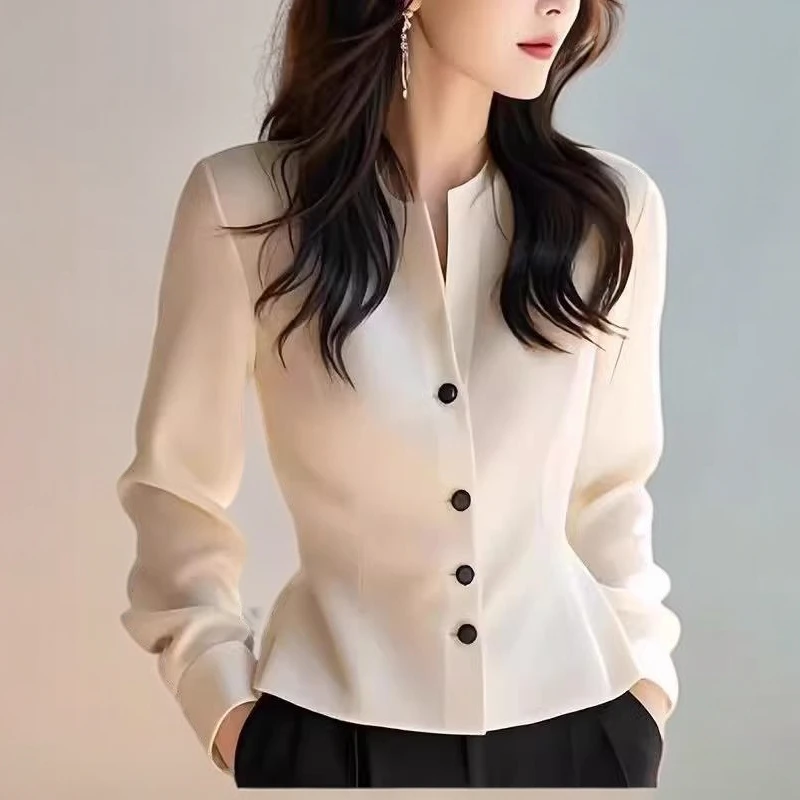 哥弟阿玛施正品专柜2025春新款气质收腰白色长袖设计感衬衫女上衣