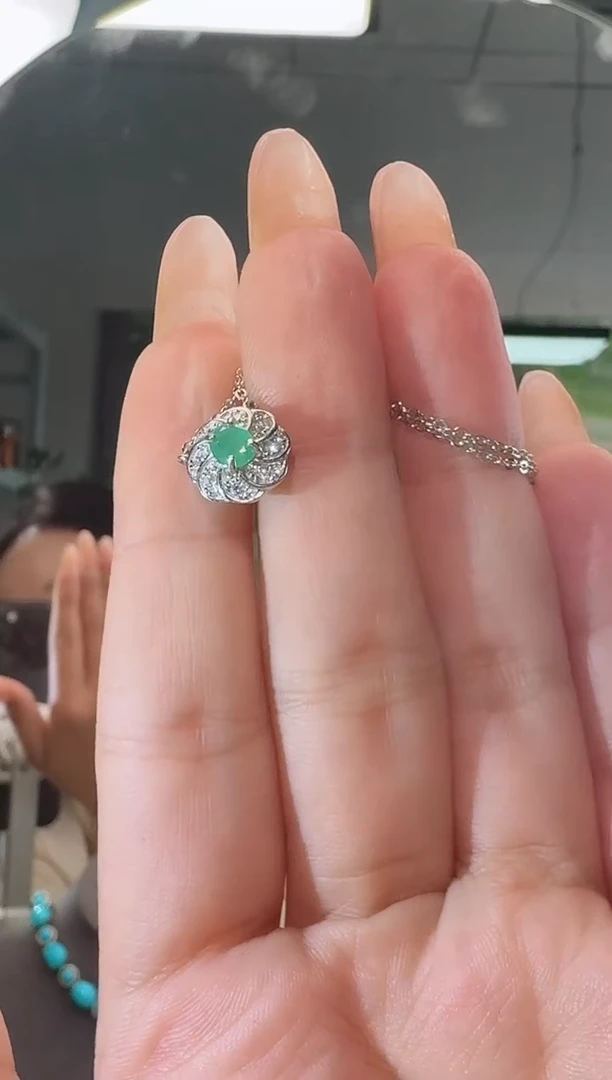 颈饰银S925镶嵌祖母绿项链