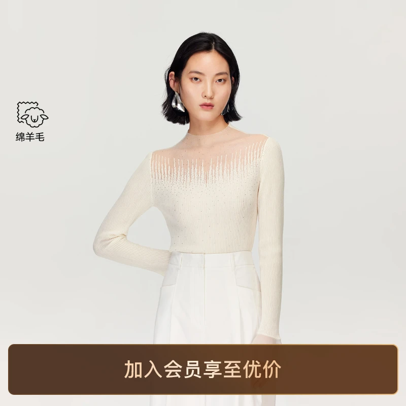 Vero Moda针织衫2025新款绵羊毛钉珠荷叶袖针织上衣老钱风松弛感