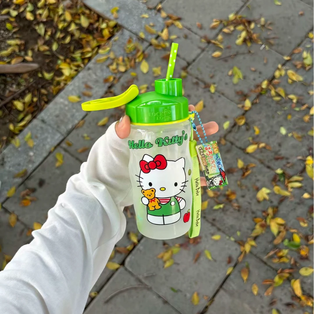 绿色HelloKitty水杯配转印贴配挂件需自行diy材料包凯蒂猫杯子