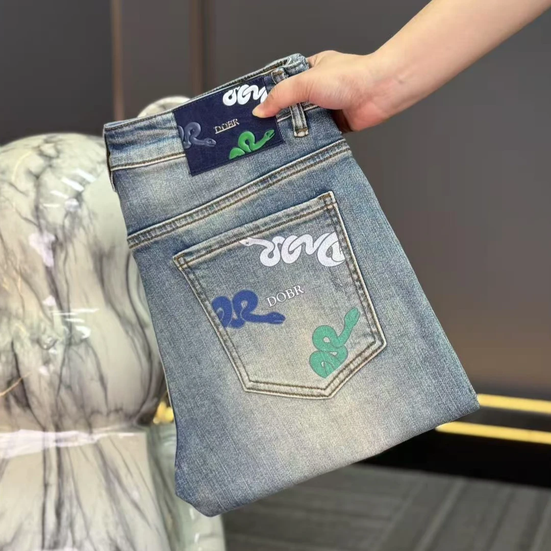 【LY专属】蛇年四季新款宝石蓝时尚潮流轻奢修身小直筒男牛仔裤子