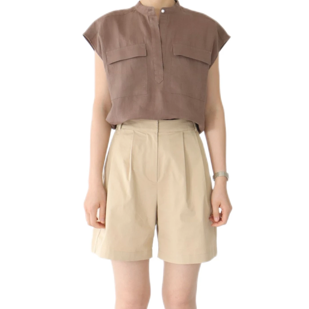 夏季休闲麻衬衫无袖显瘦衬衣1103