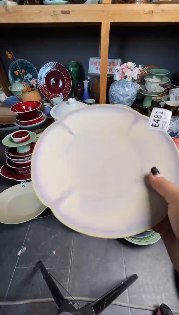 瓷片甘***仙e481霞光荷口碟微瑕