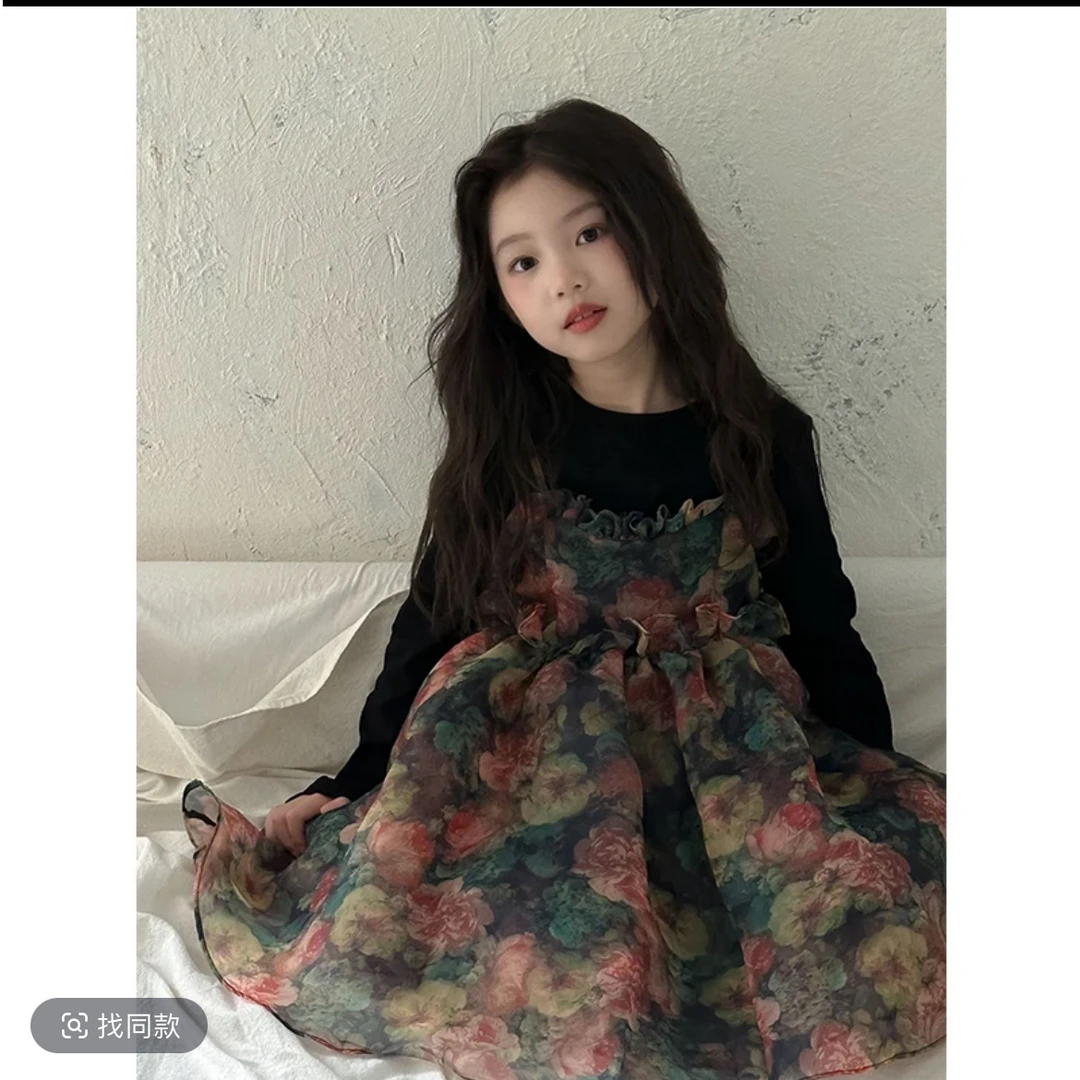 【莫奈花园】女童秋季连衣裙2025新款吊带秋款小女孩法式浪漫套装裙