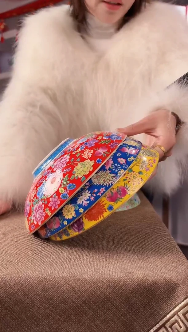 珐琅8.5英寸元宝盘3个景德镇混色