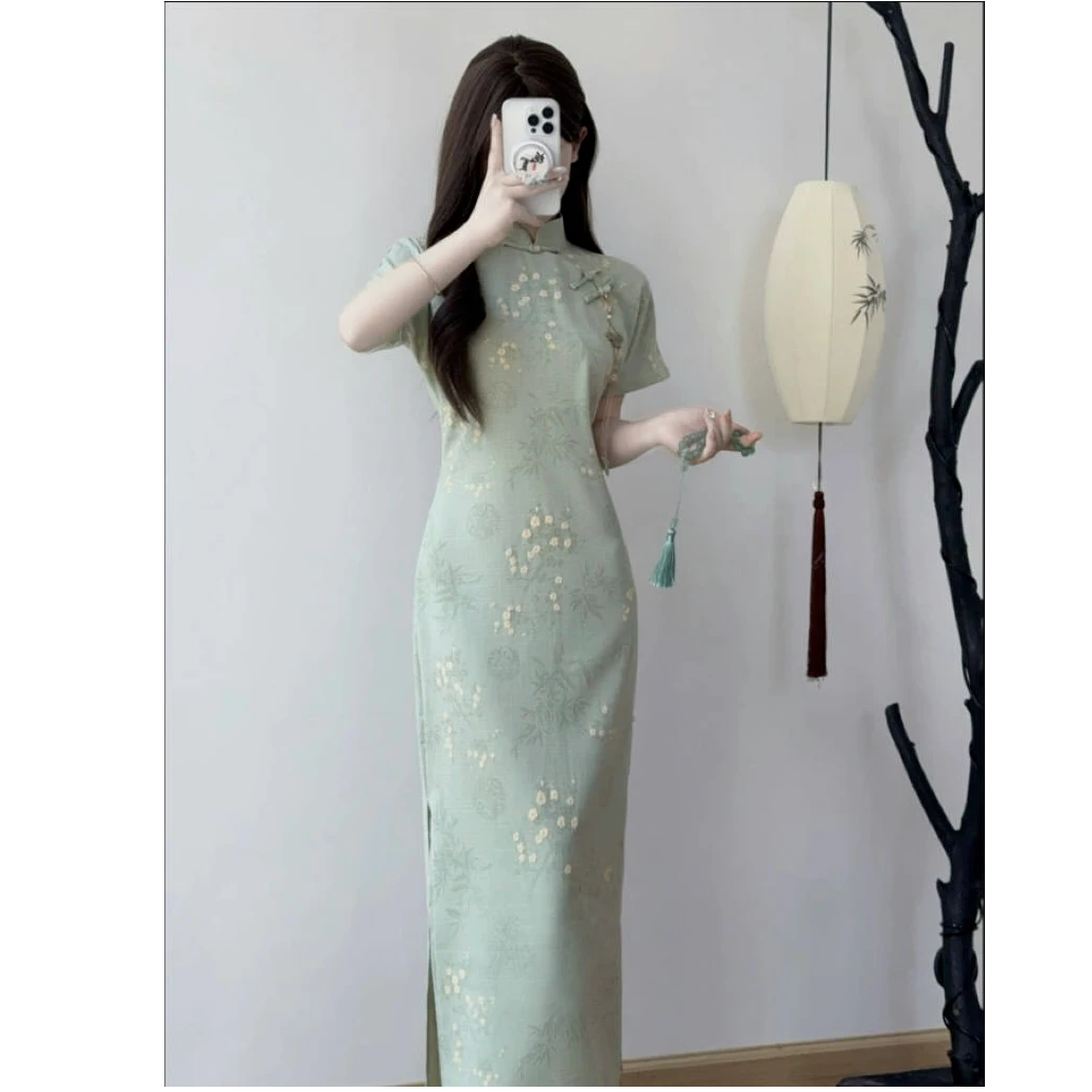 【翠羽流金】古法全开襟旗袍2025春夏新款旗袍改良年轻款新中式显瘦